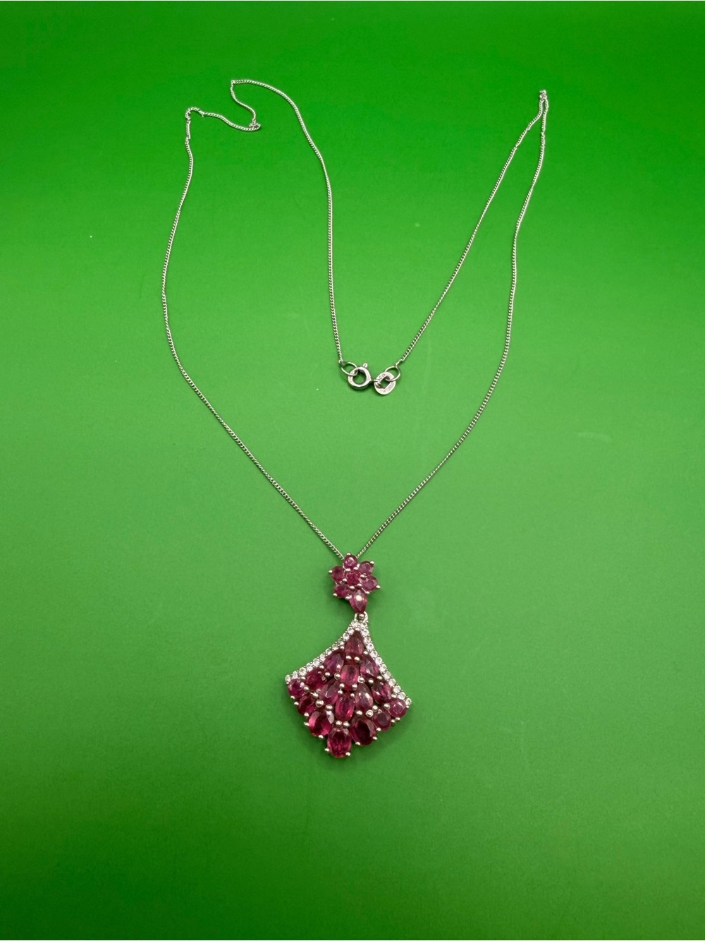 925 Sterling Silver Ruby & Topaz Pendant & 20” Chain